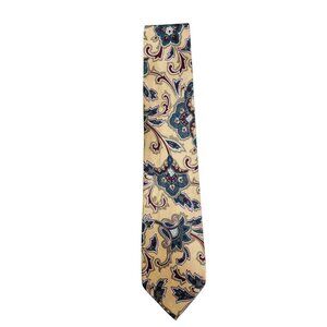 Christian Dior‎ Mens Silk Tie Paisley Floral Design Beige & Blue Made In USA